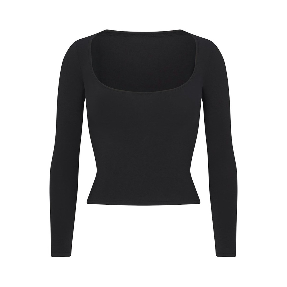 🖤SKIMS COTTON JERSEY SCOOP NECK LONG SLEEVE TOP SOOT XXS XS S M